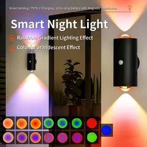 RGB Motion Sensor Wall Light, Magnetic Rechargeable Night Light with Adjustable Brightness for Staircase, Bedroom, Closet & Hallway Lighting rechargeable night light wireless wall light closet light led sensor light