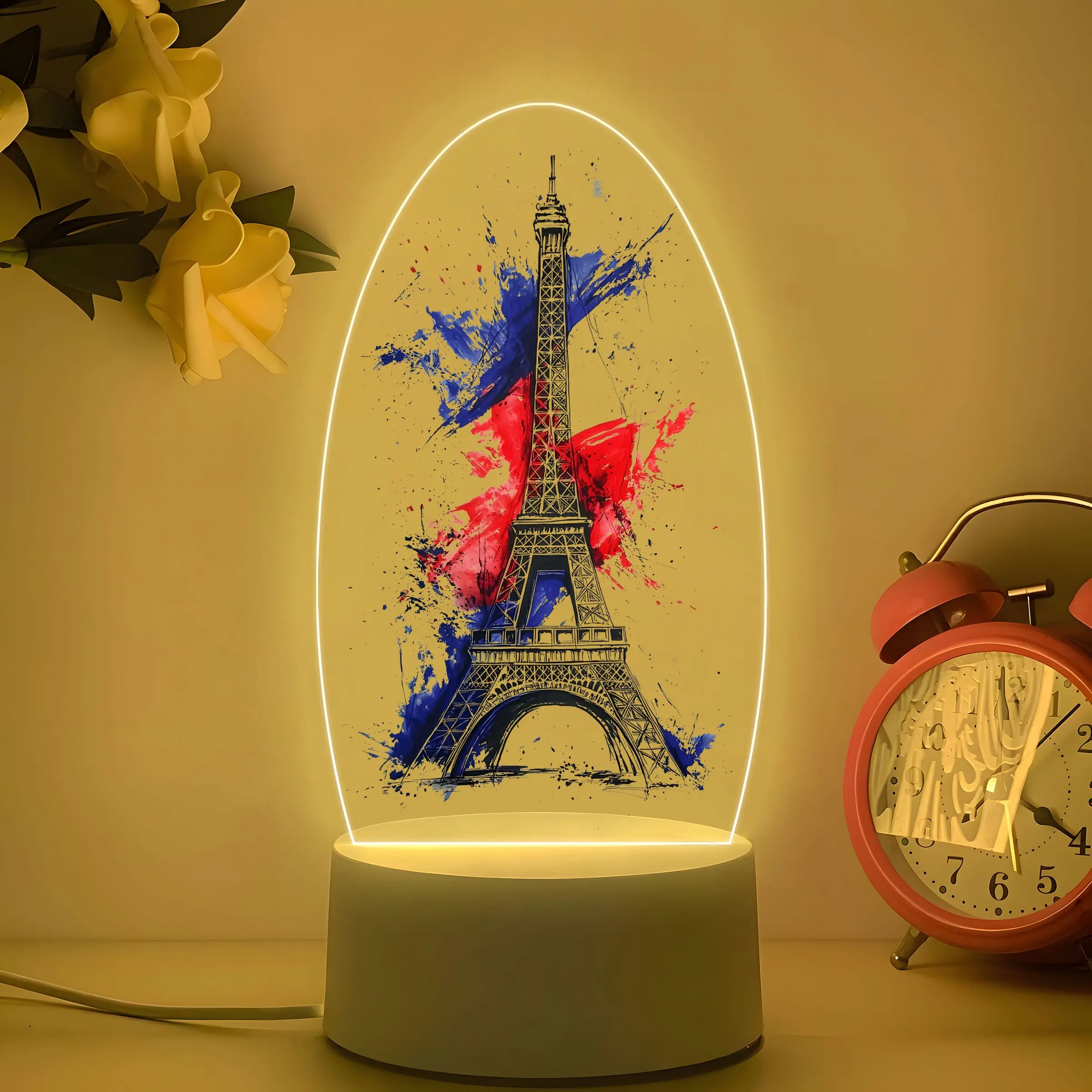 Eiffel Tower Night Light with French Flag Design, Elegant Acrylic Ambient Lamp, Perfect for Bedroom Decor, Travel Souvenir, French Theme Gift