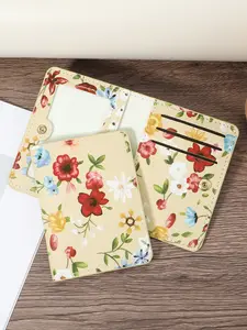 Women's minimalist floral print card bag, foldable buckle with multiple card slots, ultra-thin, lightweight and portable ID card credit card coin card bag, very suitable for outdoor and travel