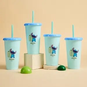 Disney Stitch Series Plastic Coffee Cup Set of 4 - 473mL, Cute & Durable Drinkware for Home, Office, & Gifts, Ideal for Coffee, Tea, & Beverages
