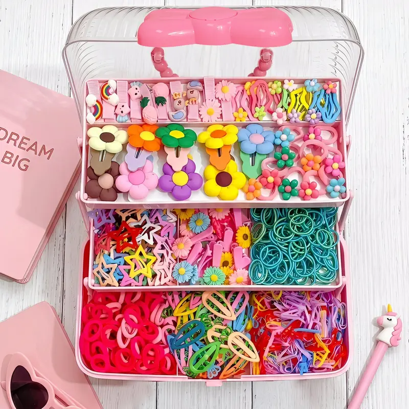 1123-piece hair accessory set gift box, Cute hair accessories, soft hair ties that do not damage hair, flower hair clips, Barrettes hair clips, rainbow hairpins, suitable for little girls' daily styling, birthday gifts