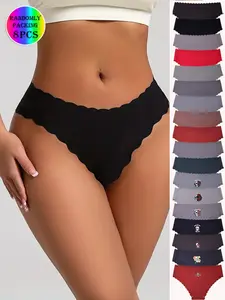 Random 8-Pack Ice Silk Seamless Smooth Women's Everyday Underwear, Casual Low Waist Triangle Panties, Quick-Dry Fan Wave Hem, Halloween Print Mix