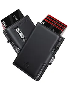 Men's Business Card Holder, Ultra-thin Aluminum Card Holder, RFID Blocking Card Holder for 12 Cards & Cash, Metal Card Holder