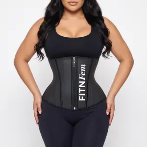 FITNFEM Women's Faja Solid Color Latex Zipper Corset Top Girdle High Tummy Control Shaper Trainer for Daily Wear Breathable Fabric Compression Waist Shapewear Belts