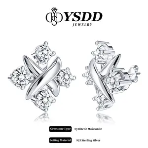 【#473 Herringbone】Classy Four-stone Stud 1/2CT vvs Synthetic Moissanite Earrings in 925 Sterling Silver