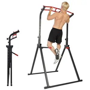 Foldable Multi-Functional Fitness Pull-Up Tower with Adjustable Bars and Double Bars for Home and Outdoor Workouts Stable Triangular Legs Ensure Safety ski simulator h-shaped base detachable handle