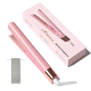 Mini Flat Iron 1 Inch Ceramic Mini Hair Straightener, Small Flat Irons for Short Hair, Curls Bangs, Dual Voltage for Travel,Dual Voltage for Worldwide Use Straightening Bristle Heat Free Styler Hair Styling Tools Pink