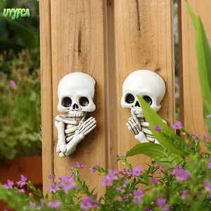 2pcs Whispering Skull Decor,3.3 Inch Gothic Peeking Skeleton Wall Decor, Hand-Resin Painted Horror Sculptures, Versatile Adhesive Ornaments for Light Switches, Door Frames, Car Interiors,Frames Halloween Party Decor,Beach vacation,Summervibes