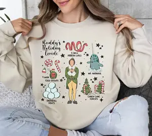 Buddy Elf Holiday Guide Sweatshirt, Christmas Elf Movie Sweater, Funny Xmas Christmas Movie Tee Shirt, Funny Holiday Shirt