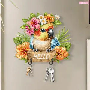 2D Flat Wooden Animal Theme DIY Diamond Painting Hook Kit with Box & Plant Compatibility, Compact Modern Lightweight Round Hanging Hooks, Heavy-Duty Adhesive, Wall Decoration, Creative Handmade Gift, Tool-Included Set