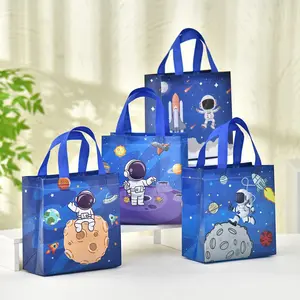 12pcs/24pcs Space Party Gift Bags, Non-Woven Astronaut Gift Bags with Handles, Solar System Planet Theme Birthday Party Supplies, Galaxy Handbags for Birthdays