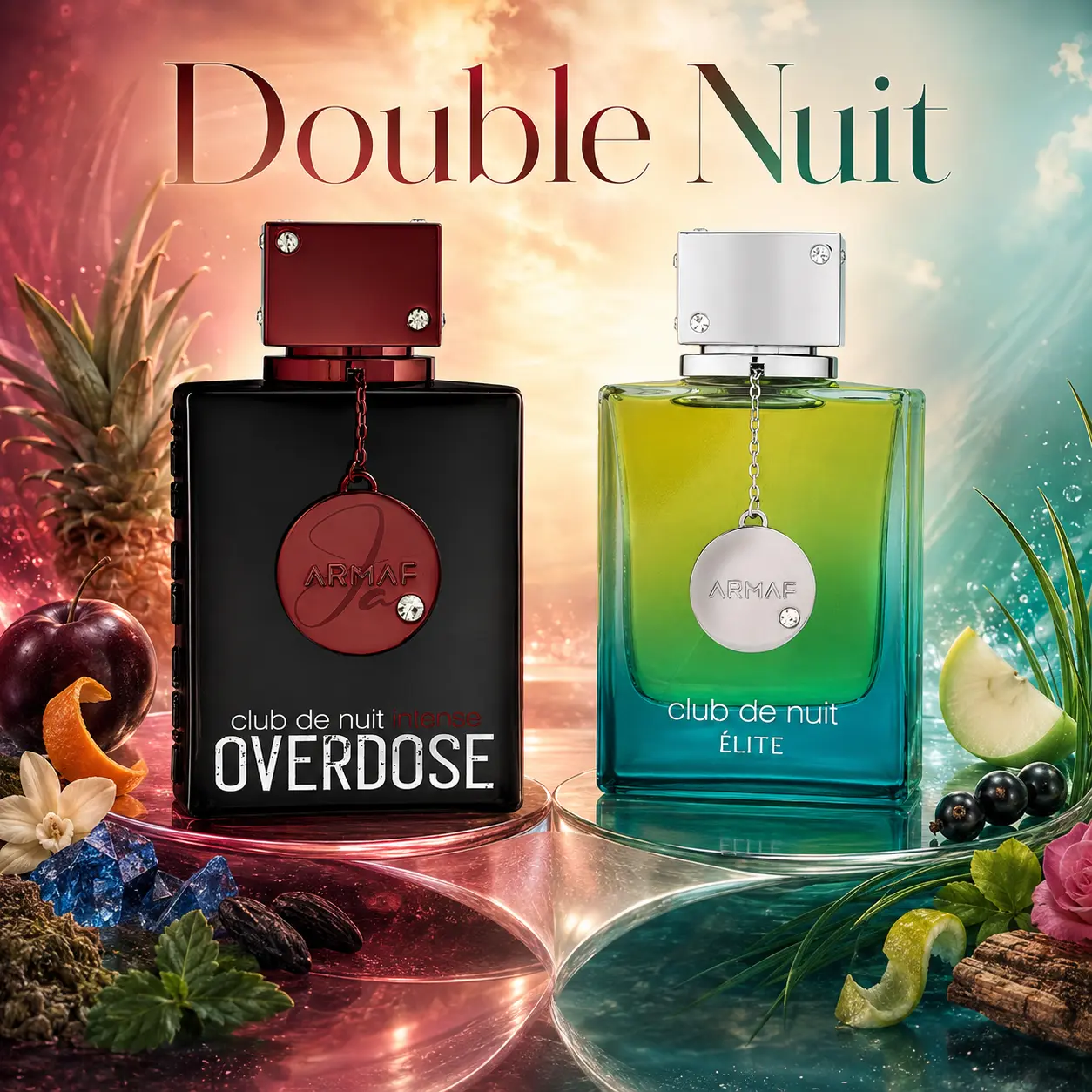 ARMAF Double Nuit -- ARMAF Club de Nuit Intense Overdose Extrait de Parfum + ARMAF Club de Nuit Élite Eau de Parfum 3.4 oz / 100 ml