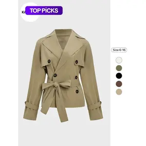 Trendy solid-color lapel double-breasted long-sleeve trench coat, jackets