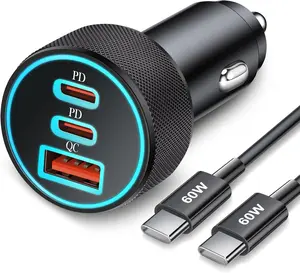 67W 3-Port Super Fast Type C Car Charger USB C for Samsung Galaxy S25 S24 S23 S22 S21 Ultra iPhone 17/Air/16/15 Pro Max Android PD QC Car Phone Adapter Accessories for Men Women 3FT USB C Cable