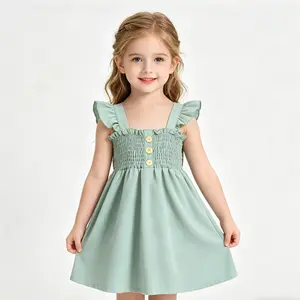 Toddler Dress Ruffle Sleeveless Button Down Dress for Toddler Girl Dress Summer Beach Casual A-line Sundress