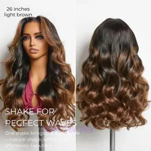 NatureMAX 200% Density Glueless 13x4 HD Lace Front Wig Ombre Brown Loose Wave Human Hair Wig Pre-Cut Lace Flexi-Fit Drawstring Cap
