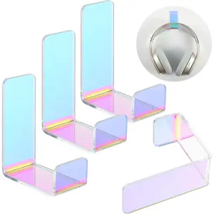4 Pieces Headphone Hanger Holder Desk Adhesive Headphone Hook Wall Mount Headset Stand Acrylic Holder with Glues for General Purpose Game Earphone Colorful Computer