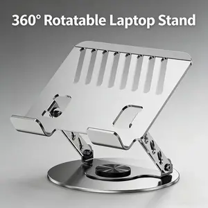 Aluminum Alloy 360° Rotating Laptop Stand & Tablet Holder | Dual-Axis 720° Full-Motion Swivel, Foldable Height-Adjustable Extendable Riser with Enhanced Cooling, Anti-Slip Pads, Heavy-Duty Stable Design for 10–17" Laptops