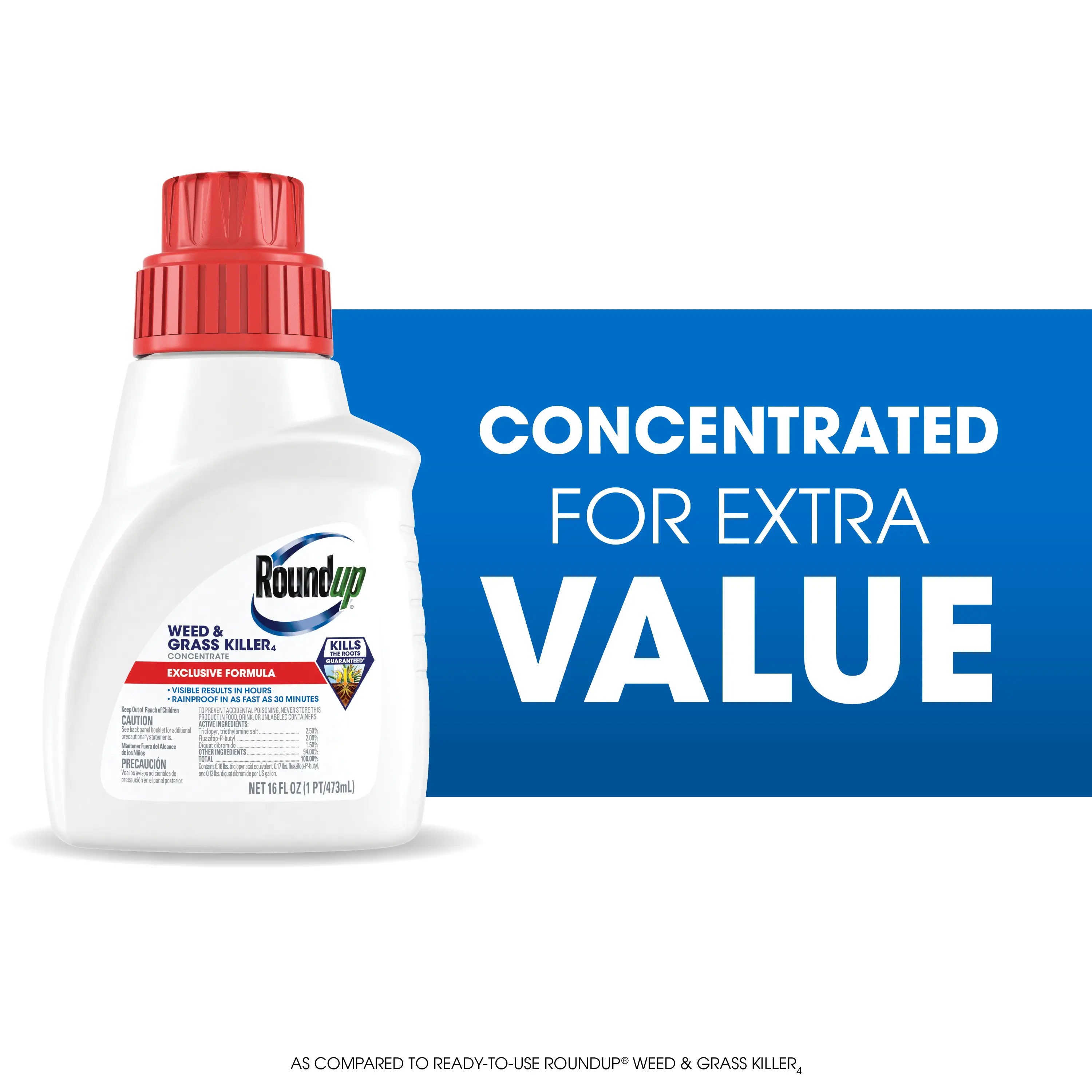 16 fl oz Weed & Grass Killer Concentrate, Kills Weeds Down to the Root, Rainproof in 30 Minutes, Covers Up to 1,500 Sq. Ft. for Flower Beds, Driveways & Garden Areas