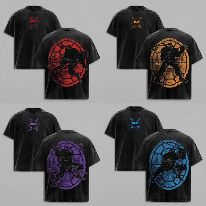 [COLLECTION] Donatello, Michelangelo, Raphael, Leonardo – Teenage Mutant Ninja Turtles Shirt Set, Vintage Washed Oversized Unisex Tee, 90s Cartoon Graphic Streetwear T-Shirt, Gift For Turtle Fans
