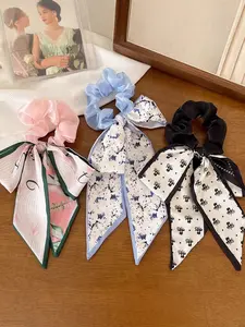 3-Pack Elegant Ditsy Floral Bow Hair Ties for Women, Faux Suede Elegance, All-Season Wear, Perfect Daily Accessory