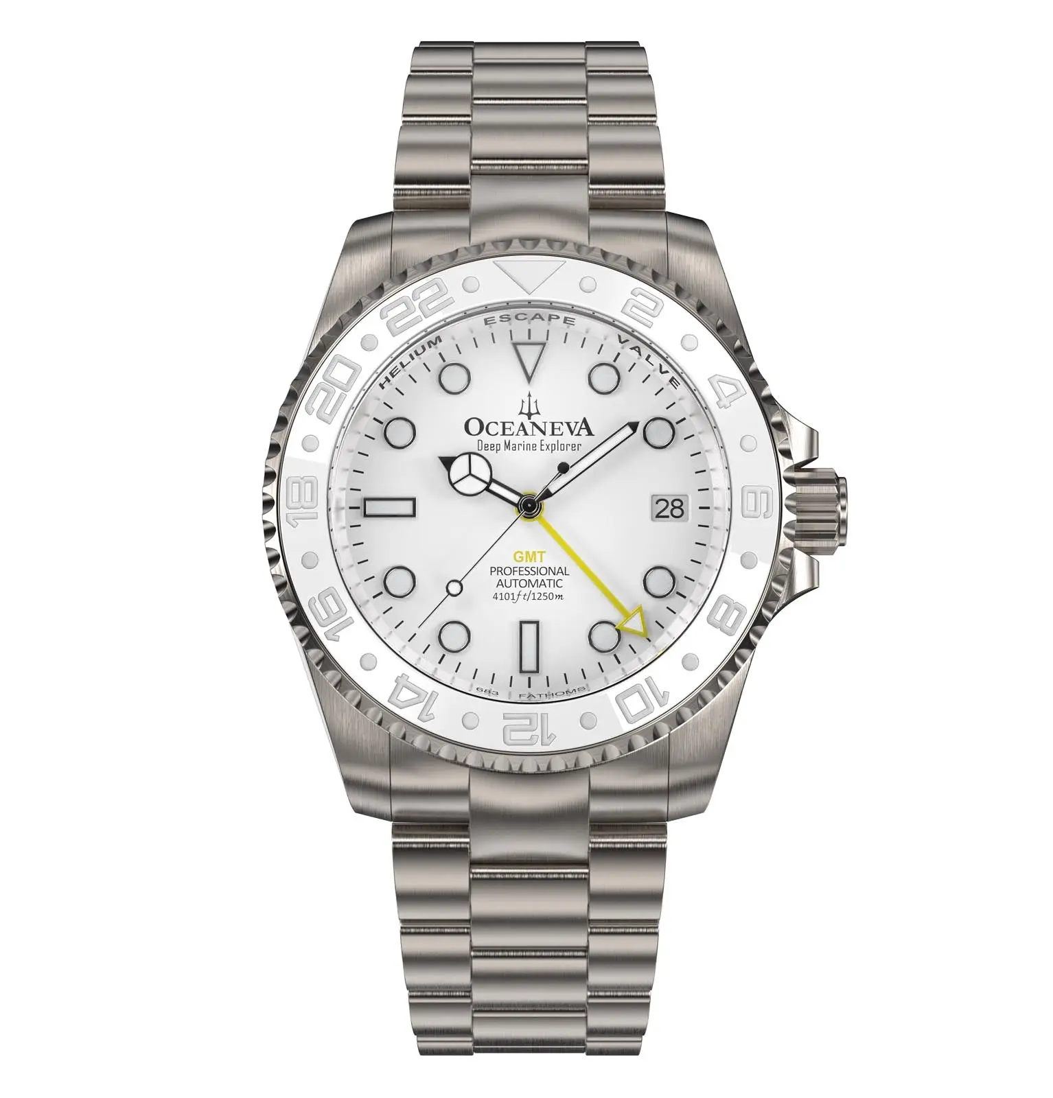 Oceaneva Men's GMT TITANIUM Automatic Deep Marine Explorer 1250M White Ceramic Bezel Watch with Swiss Super Luminova
