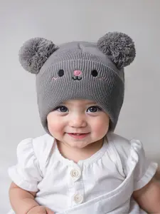 Newborn Knit Hat for Babies 1-3 Years Old, Embroidered Double Ball Design, Warm Winter Beanie for Outdoor Use, Winter Skull Cap, Casual Style