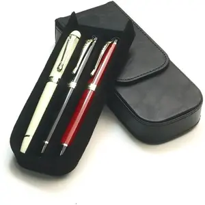 PU Leather Triple Pen Case Pencil Pouch Holder for Three Fountain Ballpoint Rollerball Pens and Pencils  Choice for Man/Woman/Office (Black)
