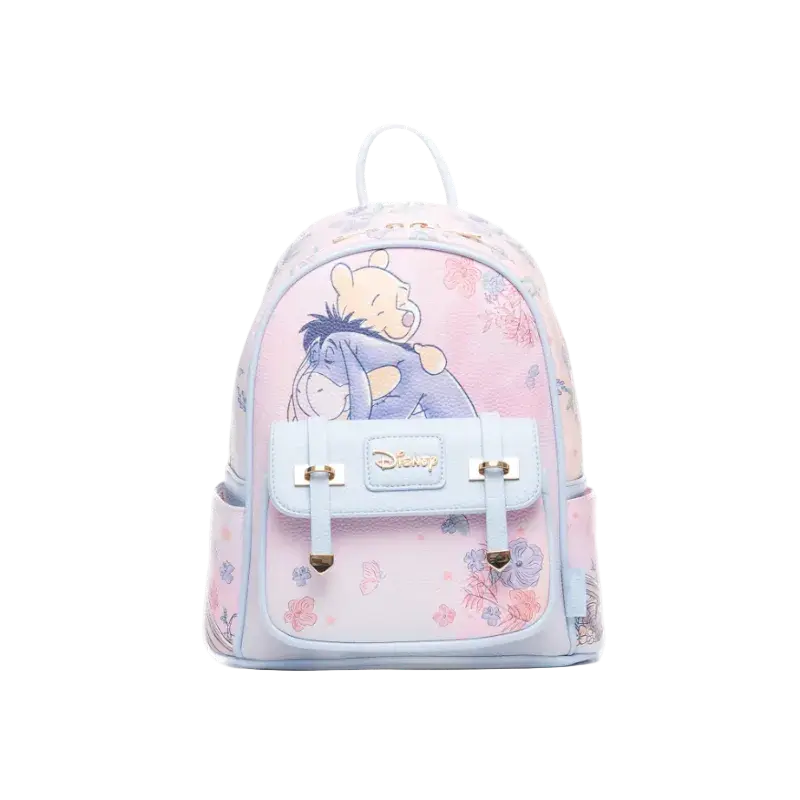 WondaPop Friendship 11" Vegan Leather Mini Backpack for Women, Cute Stylish Lightweight Daypack, 11"h × 8.5"w × 4"d, Floral & Butterfly Fabric Straps, Interior Zipper Pocket, Zipper Back Pocket, Travel Purse