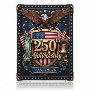 250th Anniversary USA Commemorative Metal Sign 1776-2026 - Patriotic American Eagle, Statue of Liberty & Liberty Bell Aluminum Wall Decor - 8x12 Inch Vintage Style Tin Sign for Home, Office, Man Cave, Independence Day Gift