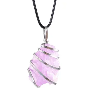 Gemstone Pendant Necklace For Men & Women Spiritual Jewelry Wire Wrapped Chakra Necklaces For Him & Her