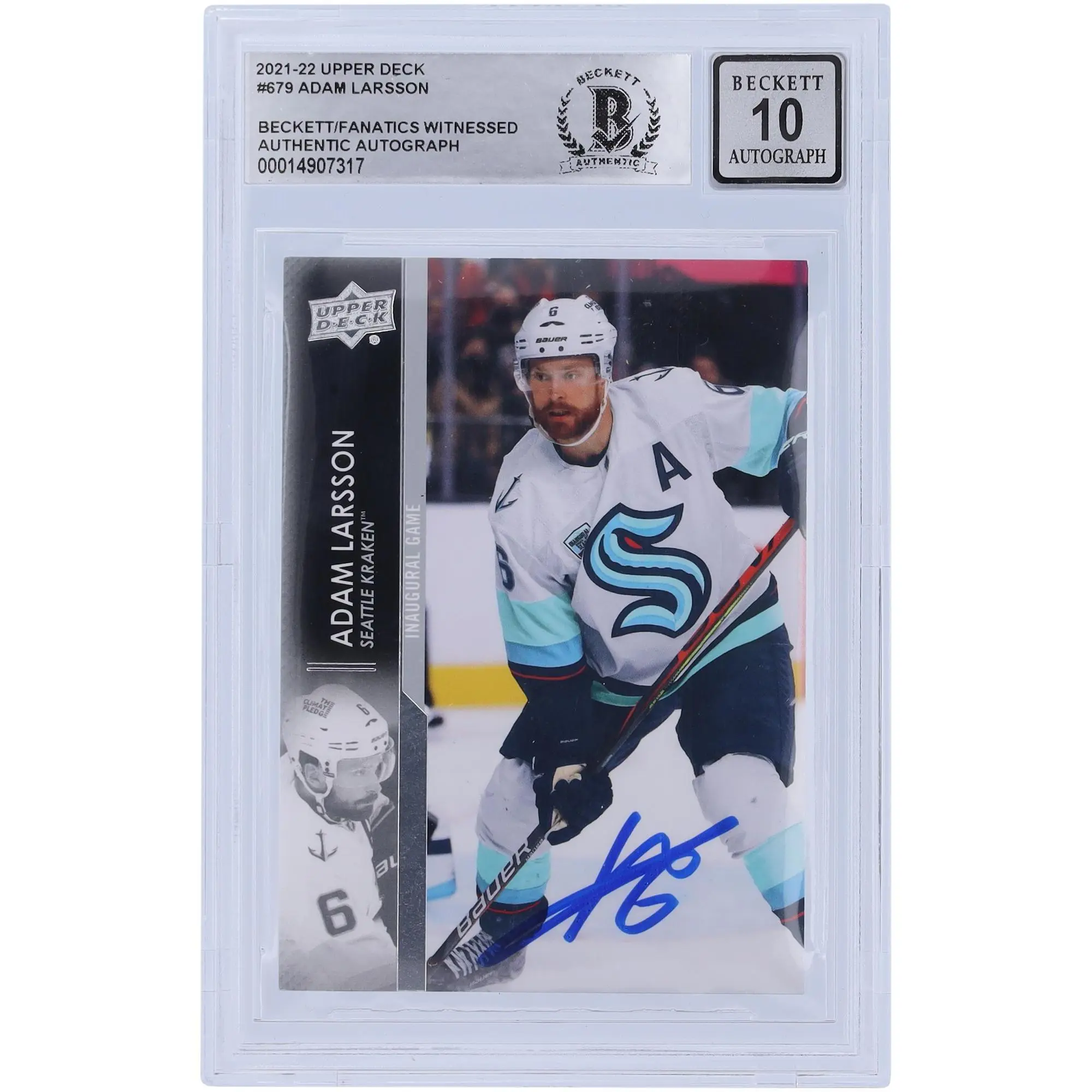 Adam Larsson Seattle Kraken Autographed 2021-22 Upper Deck Extended Series #679 Beckett Fanatics Witnessed Authenticated 10 Card - Fanatics Authentic Certified