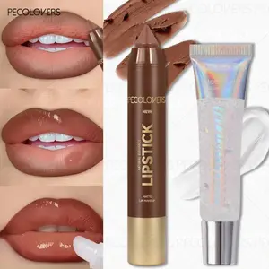 2PCS Luxury Velvet Lip Makeup Set - Waterproof Lip Liner & Lipgloss Combo, Long-Lasting Non-Smudging, Red Brown Beige Shades, Creamy Smooth Texture, Moisturizing Wear, Premium Beauty Essentials