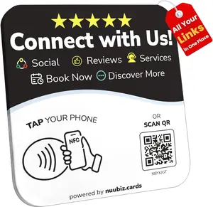 NFC Plate QR Code Sign–Multi Display: Social Media Sign & Google Review Tap Card–Connect Instagram, Facebook, Follow & Review Us, Booking–Business Display holder with Stand & Adhesive–No App, No Fees