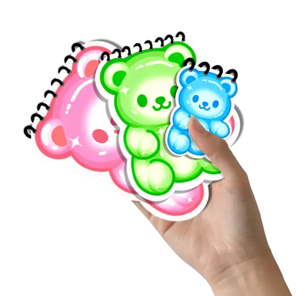 3 Notebooks Bundle, Cute Gummy Bear Shaped Notebooks, 3 Quantity,  1 L Pink, 1 M Green, 1 S Blue, Handmade, for Note Taking, Lined Spiral Notebooks