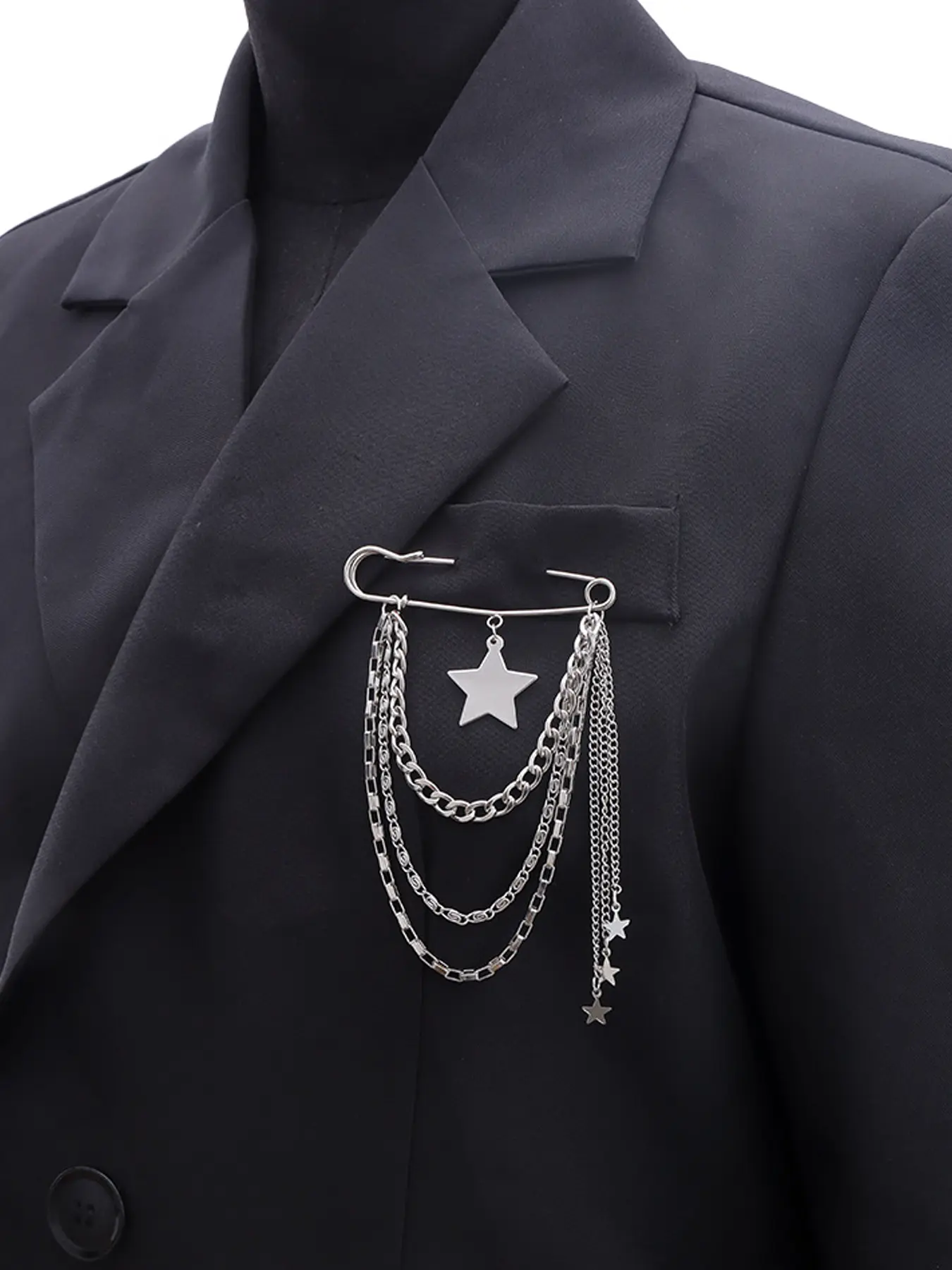 Y2K Star Brooch Safety PinBrooch Silver Brooch Vintage Brooch Cool Chain Brooch Gothic Brooch Brooch Pins Men Metal Pins for Clothes Decorative Safety Pin Brooch Y2K Jewelry Y2K Accessories