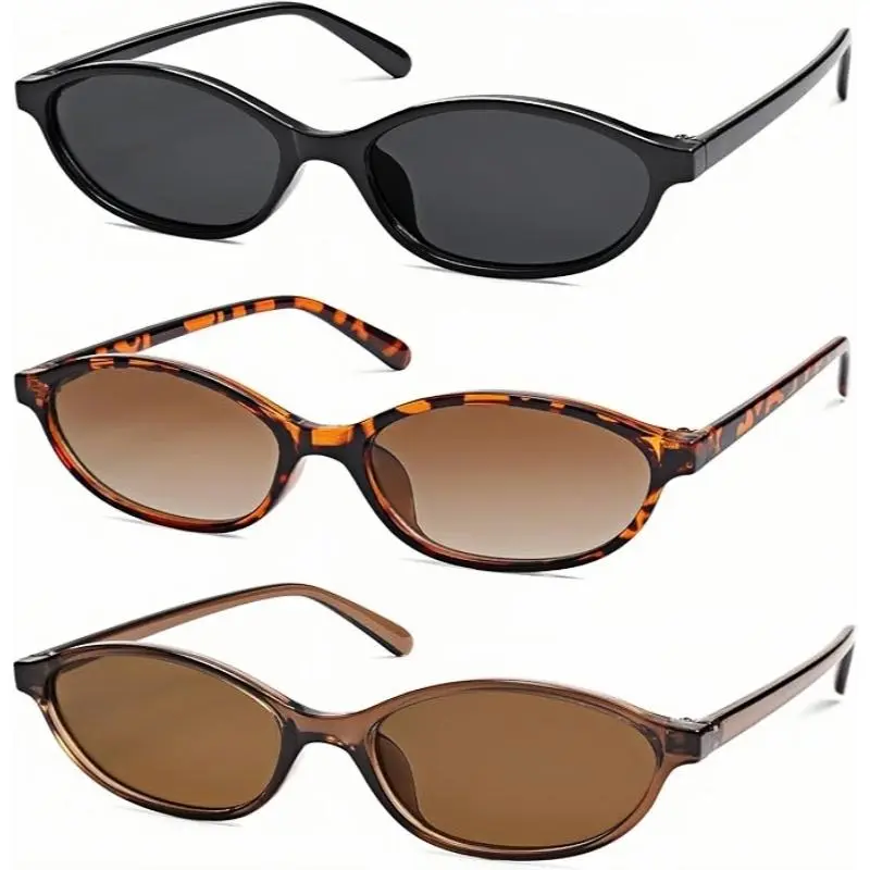 【Summer Vibes】3 PCS Retro Oval Sunglasses for Women Chic Cat Eye 90s Sunnies Lightweight Narrow Shades Trendy UV Protection Sunglasses Vintage Rich Girl Sunglasses Women Sunglasseswomen