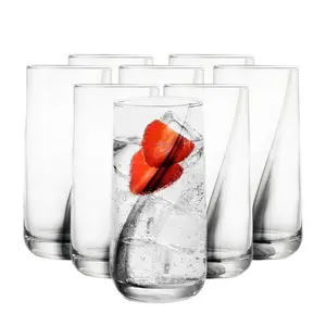 Libbey Black Ribbon Drinking Glasses Set of 8, 16 Oz Sleek Ribbon Accent Drinking Glass Cups, Durable Water Glasses Set for Soft Drinks, Iced Tea