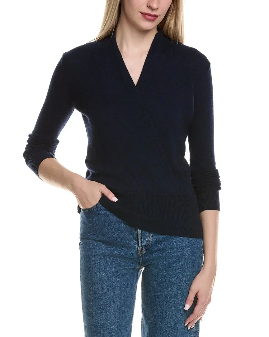 sofiacashmere Modern Faux Wrap Wool & Cashmere-Blend Sweater