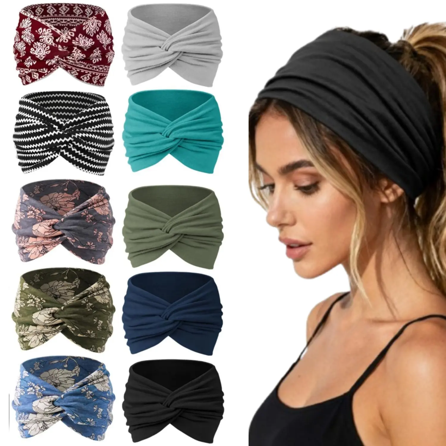 10Pcs Women Headbands African Wide Hair Wrap Extra Turban Head Bands for Lady Large Sport Workout Stretch Non-slip Big Hair Bands - Home Improvement.