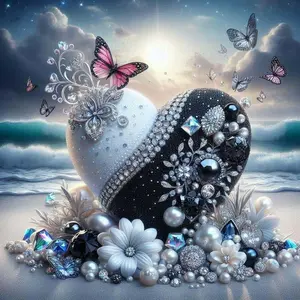 5D DIY Full Drill Round Diamond Painting - Diamond Painting Kit Butterfly Heart Shape Mosaic Canvas DIY Wall Art, Home Wall Decoration, Suitable for Halloween, Christmas, Birthdays, and Anniversary Gifts