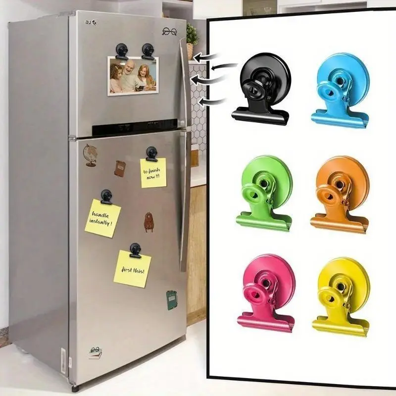 4/6 piecs Refrigerator Magnetic Clips strong heavy Whiteboard Magnets Clip Fridge Magnets clips with Anti-Scratch Sticky Pads Photo Magnets Strong Magnetic Hold Magnet Clips for Fridge