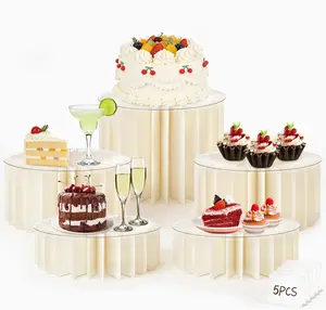 5Pack Buffet Risers Display Stands Foldable Food Risers for Buffet Table Tall Cake Cupcake Stands Cardboard Cylinder Stand Dessert Table Display Set for Catering Jewelry Wedding Party Decor