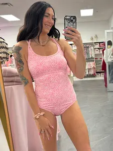 Texture Flower One Piece Swimsuit: Pink