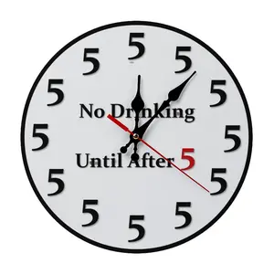 Funny "No Drinking Until After 5" Silent Non-Ticking Round Wall Clock, 9.8/11.8 in, Novelty Home Decor for Bar, Kitchen, Room Decor