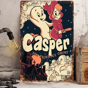 Vintage Casper the Friendly Ghost Metal Sign-8x12 (20cm x 30cm) Retro Wall Art, Spooky Halloween Decoration, Classic Home Decor Accent, Unique Gift Idea
