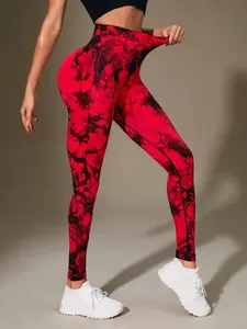 Women's Sporty High-Waisted Yoga Pants, Tight-Fitting All-Season Gym Wear, Random Print Design, Moderate Fabric Thickness