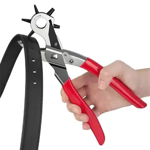 Leather Grommet Tool and Eyelet Kit Labor-Saving Multi-Functional Hole Punch Pliers – One-Piece 6-Hole Design for Belts, Watch Straps & DIY Projects