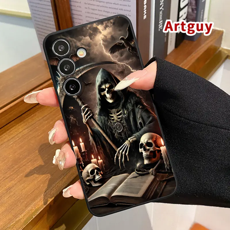 Straight Edge Soft Silicone Phone Case for Samsung S22/S23/S24 Ultra Plus, S25 - Grim Reaper Pattern, Anti-Scratch, Shockproof, Durable Silicone Cover, Mobile Phone Accessories