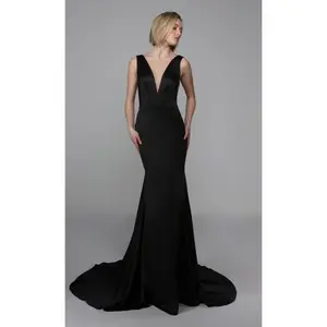 Plunging Neckline Satin Wedding Dress 7021